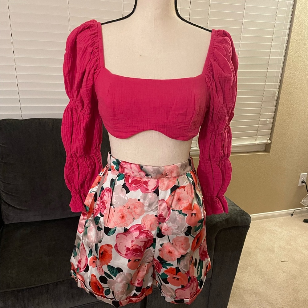 Pink summer short and crop top set